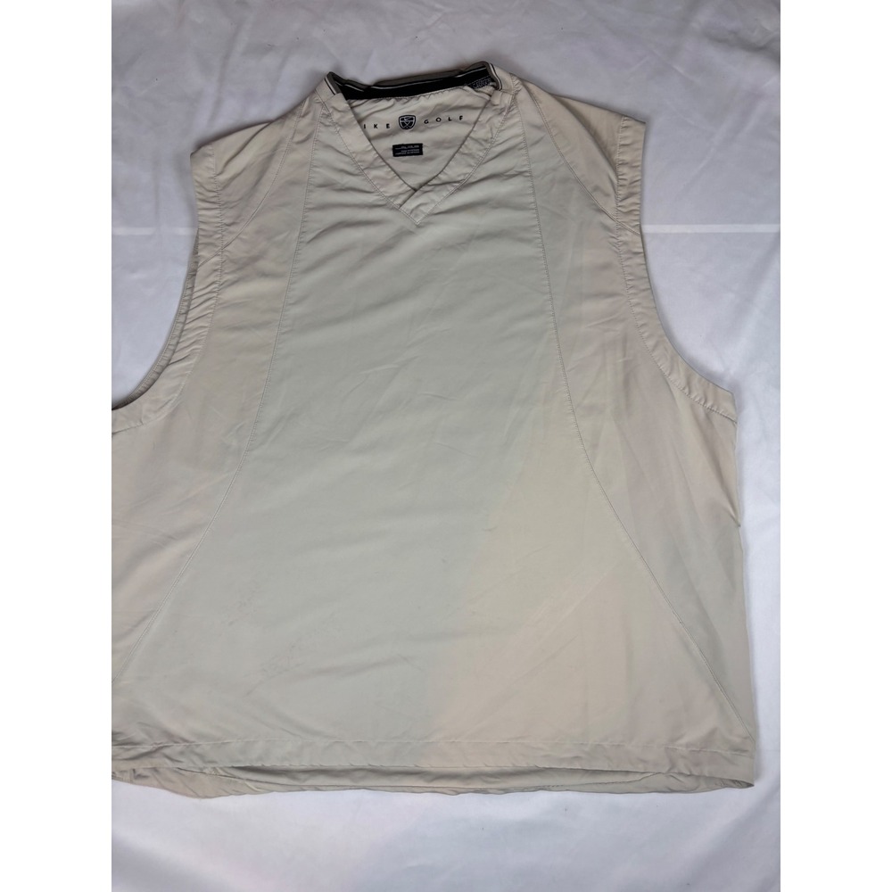 Nike Golf Mens XXL V-Neck Windbreaker Vest Tan Stone Pullover Sleeveless Jacket